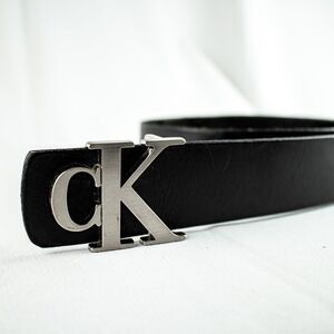 Calvin Klein Black Genuine Harness Leather Women Vintage CK Logo Belt Size S